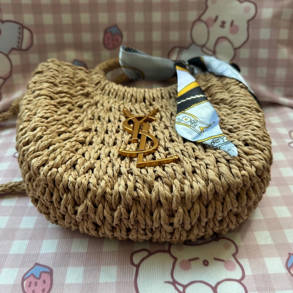 Saint Laurent Woven Tan Straw Tote & Crossbody Bag - Picture 9 of 11
